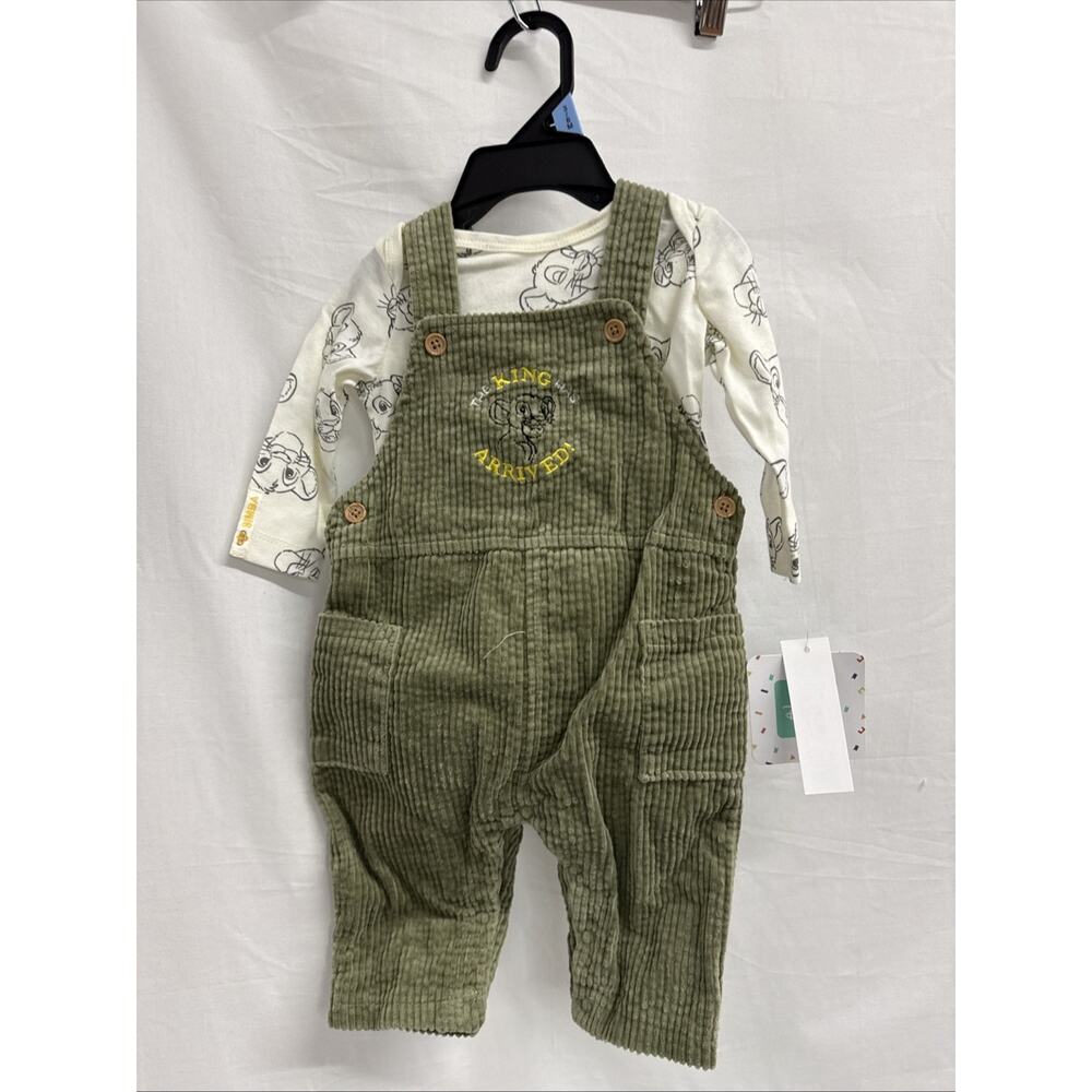 Disney Baby Simba 2 Piece Long Shirt And Corduroy Overall Set Size 3-6 M New